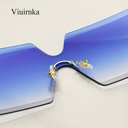 Sunglasses for Women - Oversized Frameless Glasses Gold Frame Retro Square Fashion Eyewear with - product detail view 8