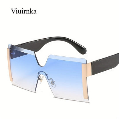 Sunglasses for Women - Oversized Frameless Glasses Gold Frame Retro Square Fashion Eyewear with - product detail view 9