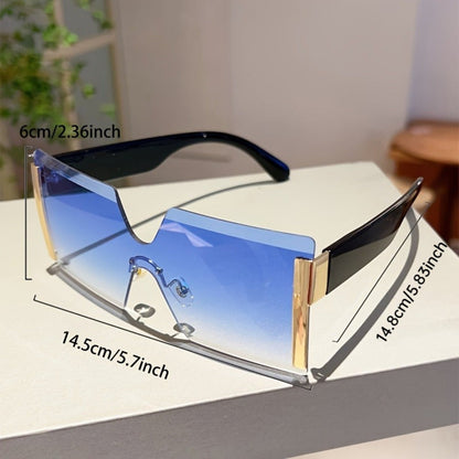 Sunglasses for Women - Oversized Frameless Glasses Gold Frame Retro Square Fashion Eyewear with - product detail view 12