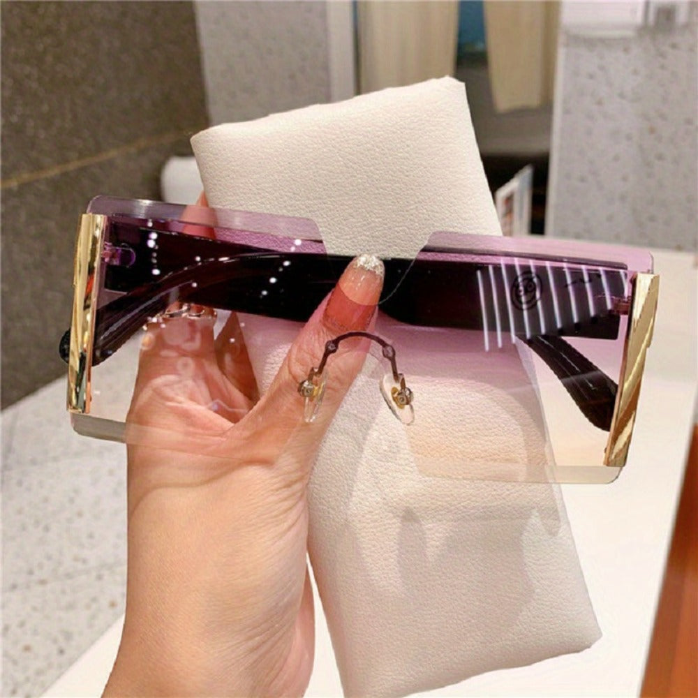 Sunglasses for Women - Oversized Frameless Glasses Gold Frame Retro Square Fashion Eyewear with - product detail view 13