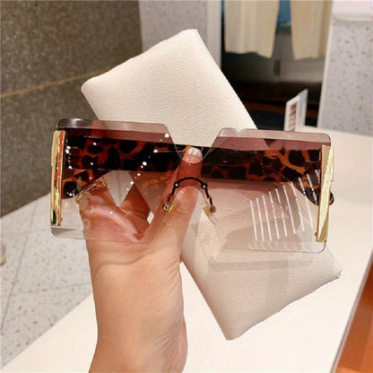 Sunglasses for Women - Oversized Frameless Glasses Gold Frame Retro Square Fashion Eyewear with - product detail view 14