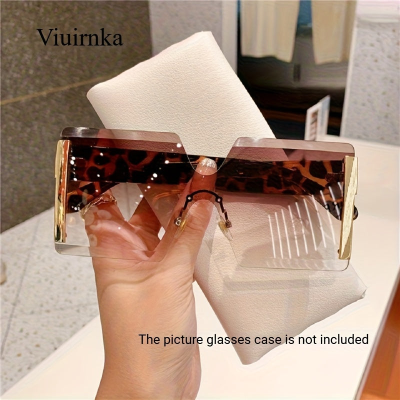 Sunglasses for Women - Oversized Frameless Glasses Gold Frame Retro Square Fashion Eyewear with - product detail view 15