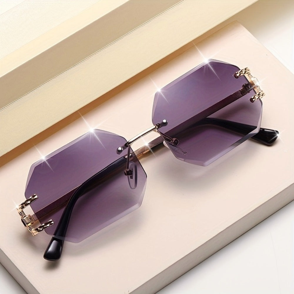 Sunglasses for Women - Oversized Gradient Polygonal Rimless Metal Frame Large Lens Fashion Shades - main product view