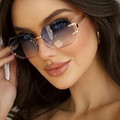 Sunglasses for Women - Oversized Gradient Polygonal Rimless Metal Frame Large Lens Fashion Shades - product detail view 2
