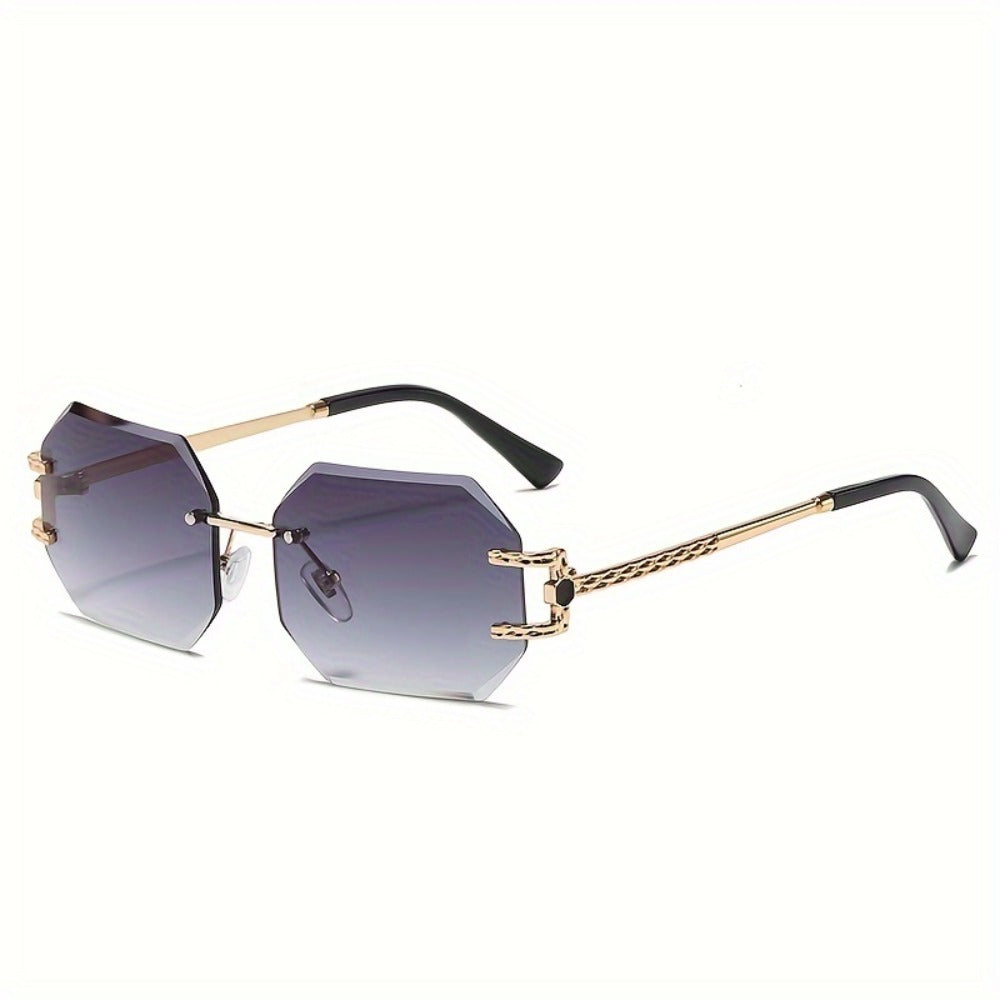 Sunglasses for Women - Oversized Gradient Polygonal Rimless Metal Frame Large Lens Fashion Shades - product detail view 3