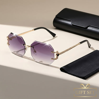 Sunglasses for Women - Oversized Gradient Polygonal Rimless Metal Frame Large Lens Fashion Shades - product detail view 4