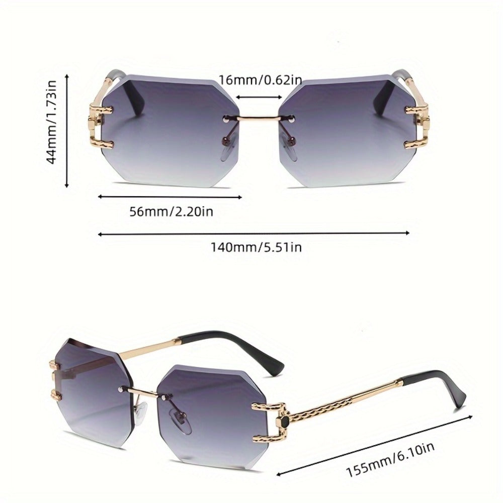 Sunglasses for Women - Oversized Gradient Polygonal Rimless Metal Frame Large Lens Fashion Shades - product detail view 5