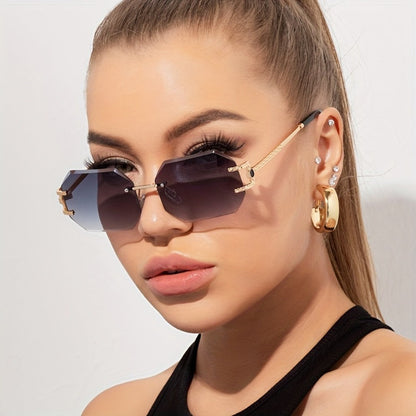 Sunglasses for Women - Oversized Gradient Polygonal Rimless Metal Frame Large Lens Fashion Shades - product detail view 6