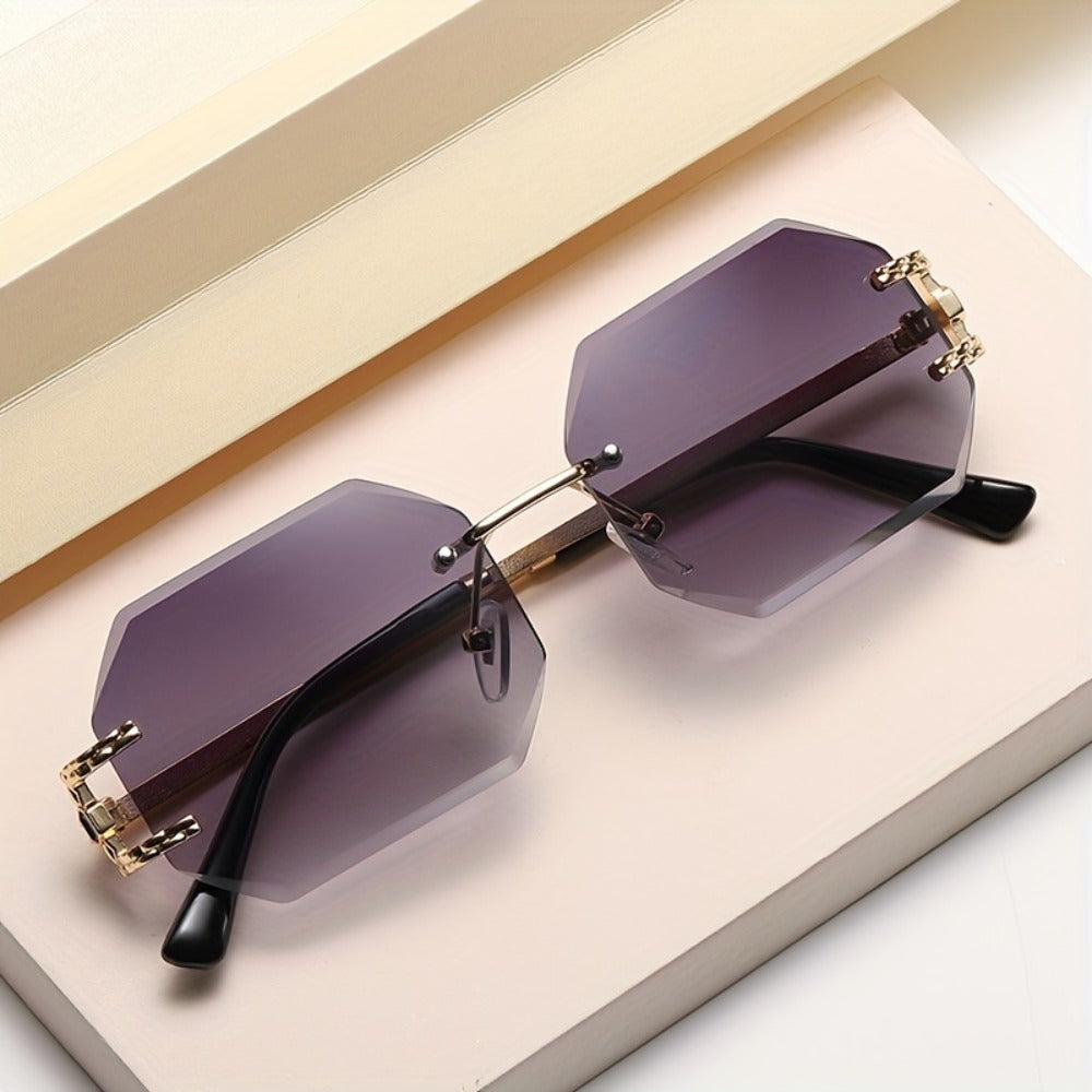 Sunglasses for Women - Oversized Gradient Polygonal Rimless Metal Frame Large Lens Fashion Shades - product detail view 8