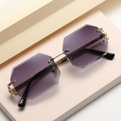 Sunglasses for Women - Oversized Gradient Polygonal Rimless Metal Frame Large Lens Fashion Shades - product detail view 8