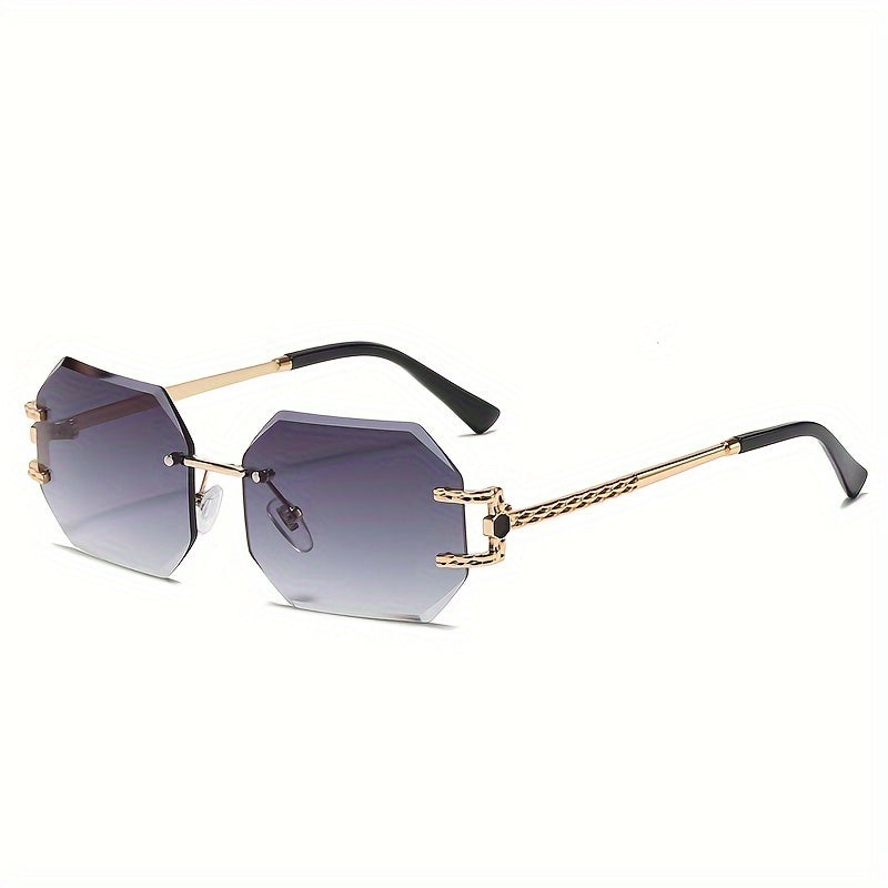 Sunglasses for Women - Oversized Gradient Polygonal Rimless Metal Frame Large Lens Fashion Shades - product detail view 9