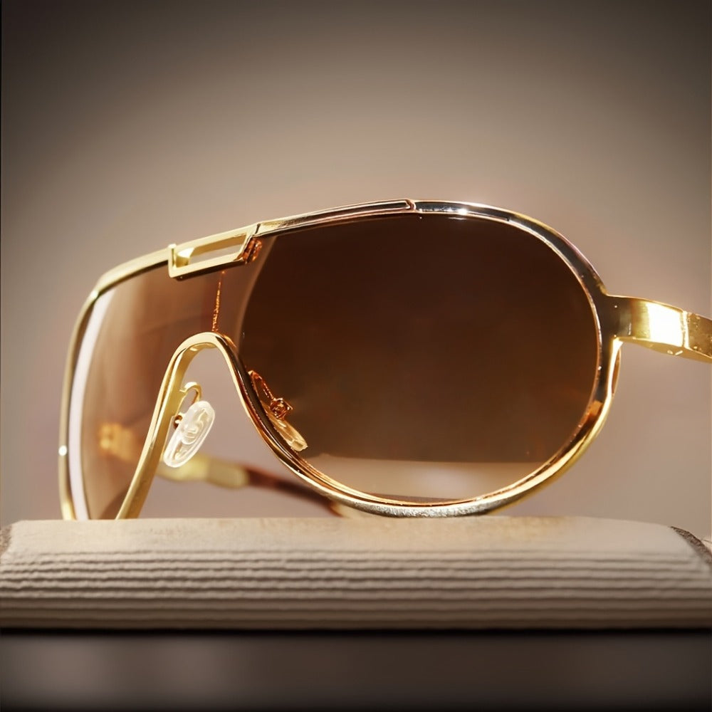 Sunglasses for Men - Oversized Retro Unisex Vintage Frame Anti-Glare Lenses Durable Metal - product detail view 5