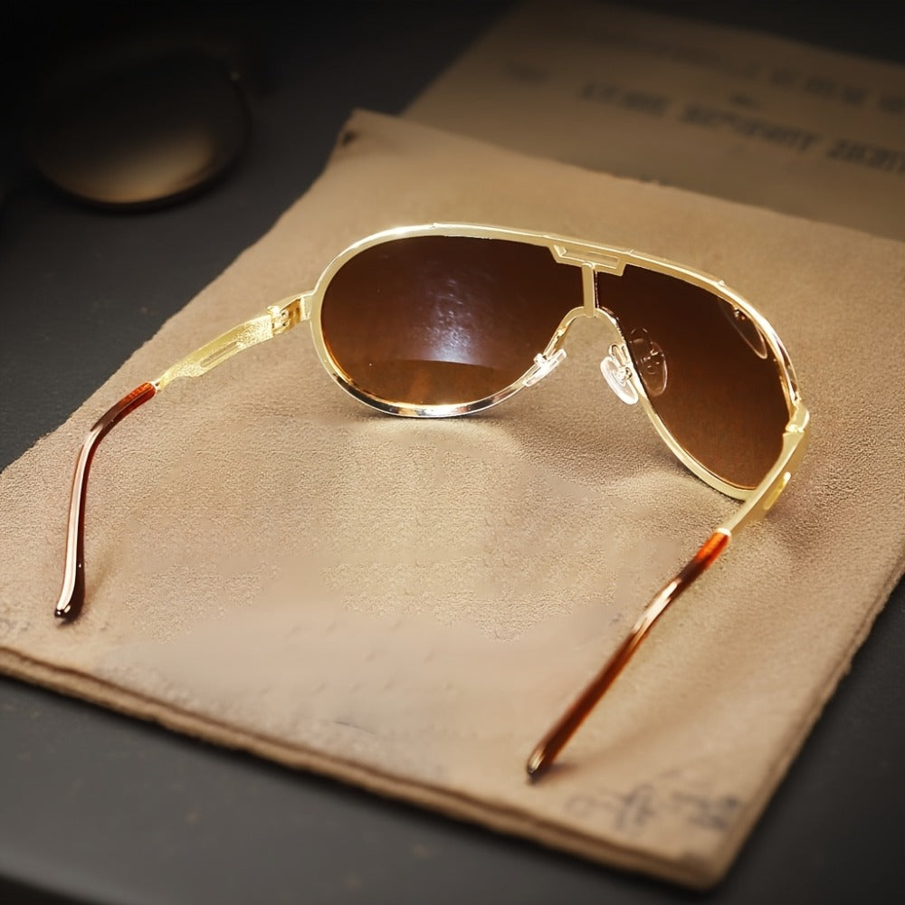 Sunglasses for Men - Oversized Retro Unisex Vintage Frame Anti-Glare Lenses Durable Metal - product detail view 8