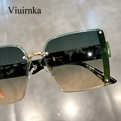 Sunglasses for Women - Oversized Rimless Square Frame Gradient Lenses Lightweight Unisex Fashion - product detail view 2