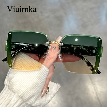Sunglasses for Women - Oversized Rimless Square Frame Gradient Lenses Lightweight Unisex Fashion - product detail view 3