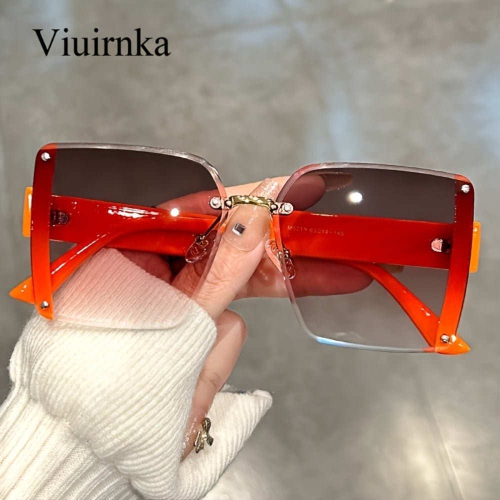 Sunglasses for Women - Oversized Rimless Square Frame Gradient Lenses Lightweight Unisex Fashion - product detail view 4