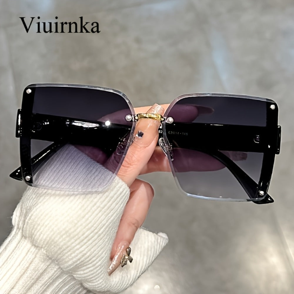 Sunglasses for Women - Oversized Rimless Square Frame Gradient Lenses Lightweight Unisex Fashion - product detail view 6