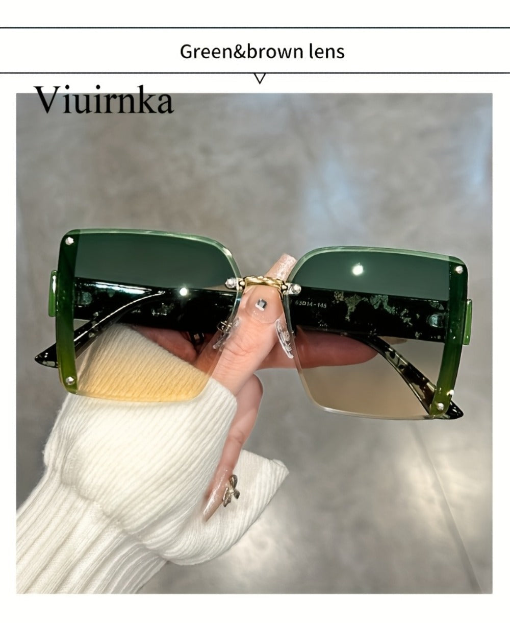 Sunglasses for Women - Oversized Rimless Square Frame Gradient Lenses Lightweight Unisex Fashion - product detail view 9