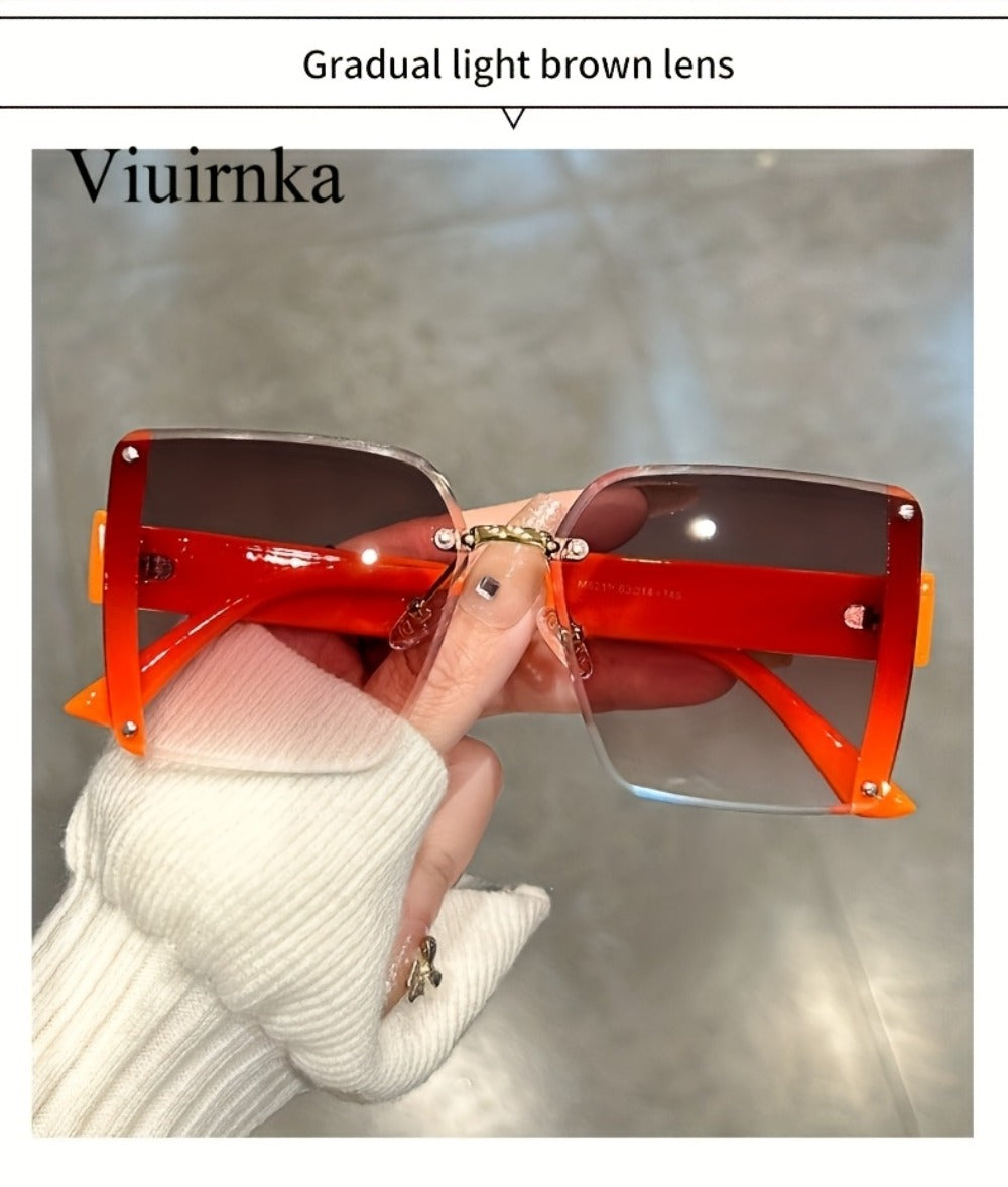 Sunglasses for Women - Oversized Rimless Square Frame Gradient Lenses Lightweight Unisex Fashion - product detail view 13