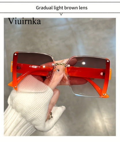 Sunglasses for Women - Oversized Rimless Square Frame Gradient Lenses Lightweight Unisex Fashion - product detail view 13