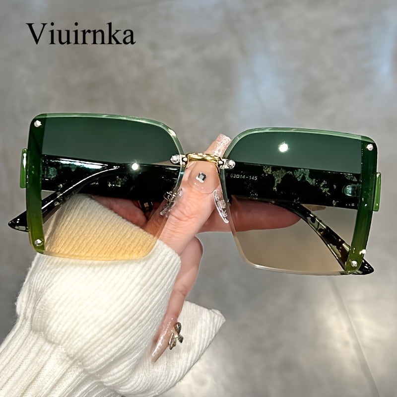 Sunglasses for Women - Oversized Rimless Square Frame Gradient Lenses Lightweight Unisex Fashion - product detail view 14