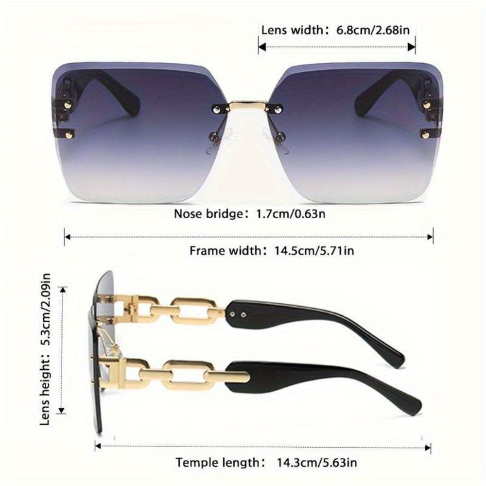 Sunglasses for Women - Oversized Square Luxury Gradient Lenses Gold Chain Temples Green Purple - product detail view 4