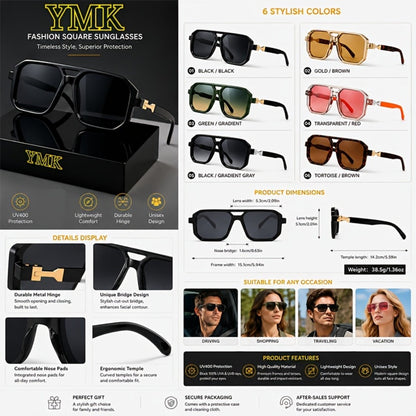 Sunglasses for Men - Oversized Square Retro Tortoiseshell Arms for Women Vintage 70s 90s - product detail view 14