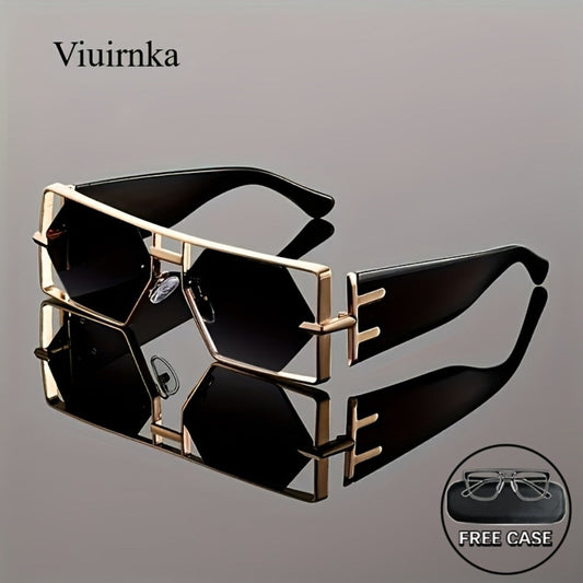 Sunglasses for Men - Oversized Square UV400 Hollow Metal Frame - PC Lens Trendy Exaggerated - main product view