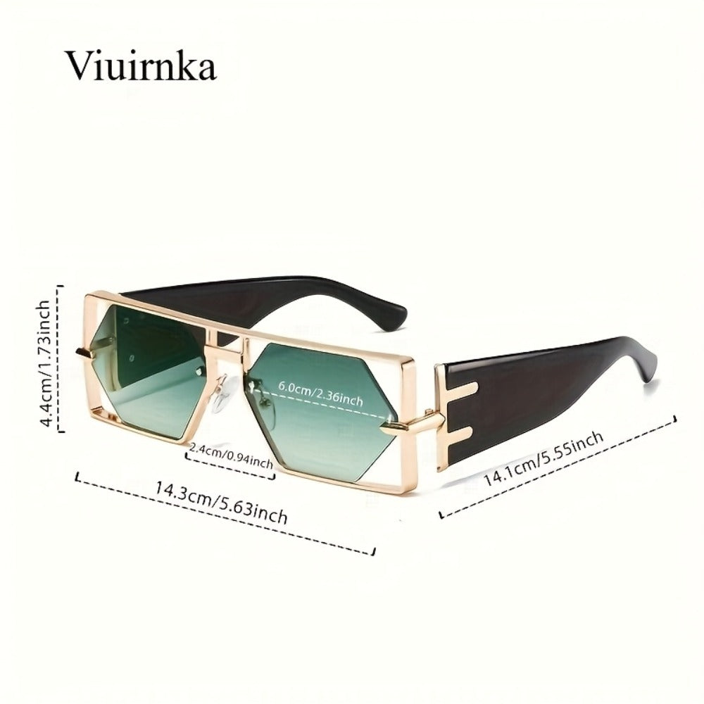 Sunglasses for Men - Oversized Square UV400 Hollow Metal Frame - PC Lens Trendy Exaggerated - product detail view 2