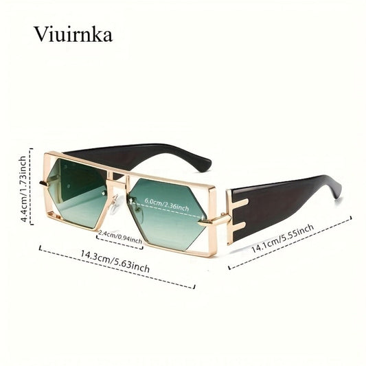Sunglasses for Men - Oversized Square UV400 Hollow Metal Frame - PC Lens Trendy Exaggerated - product detail view 2