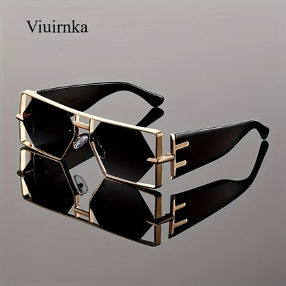 Sunglasses for Men - Oversized Square UV400 Hollow Metal Frame - PC Lens Trendy Exaggerated - product detail view 4