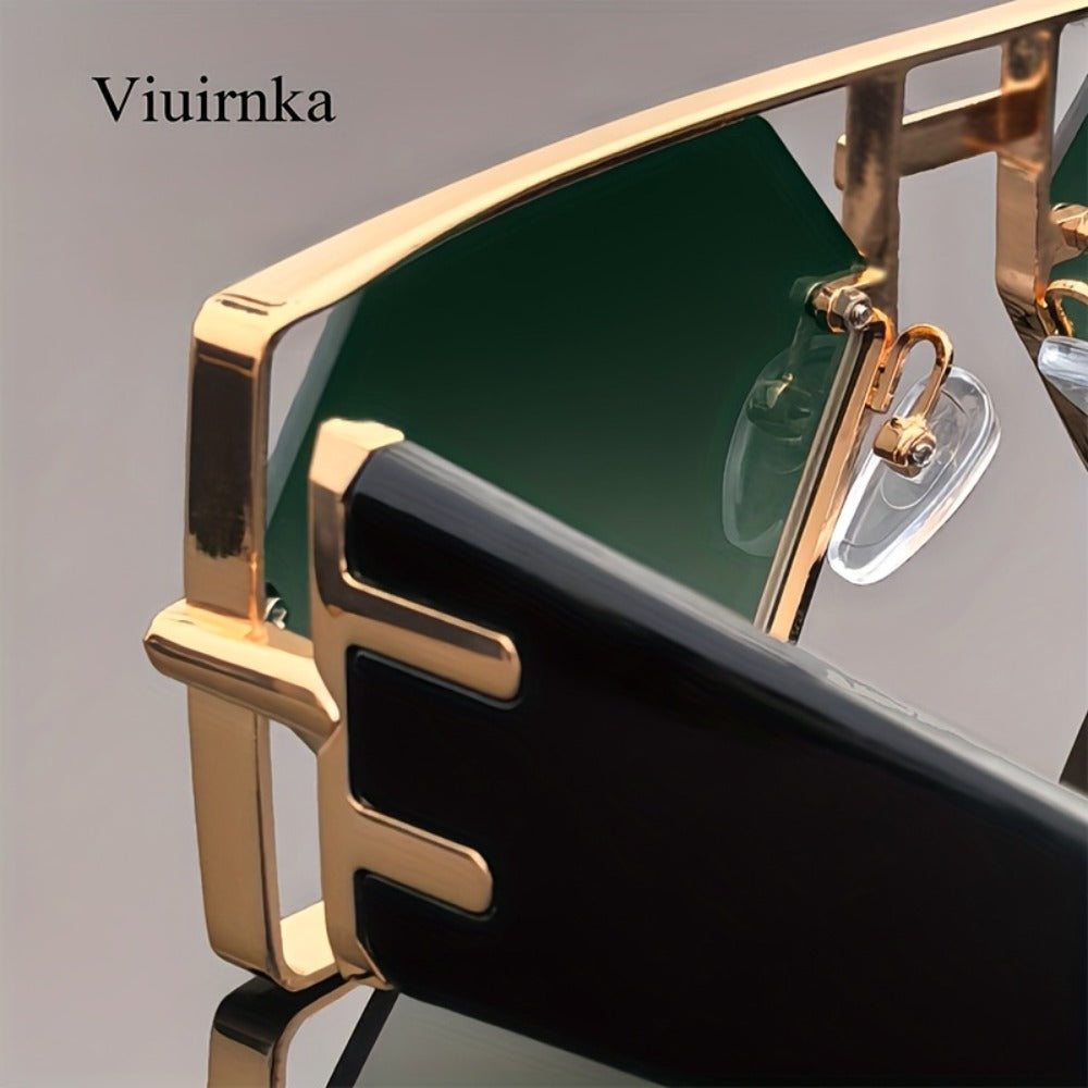 Sunglasses for Men - Oversized Square UV400 Hollow Metal Frame - PC Lens Trendy Exaggerated - product detail view 7