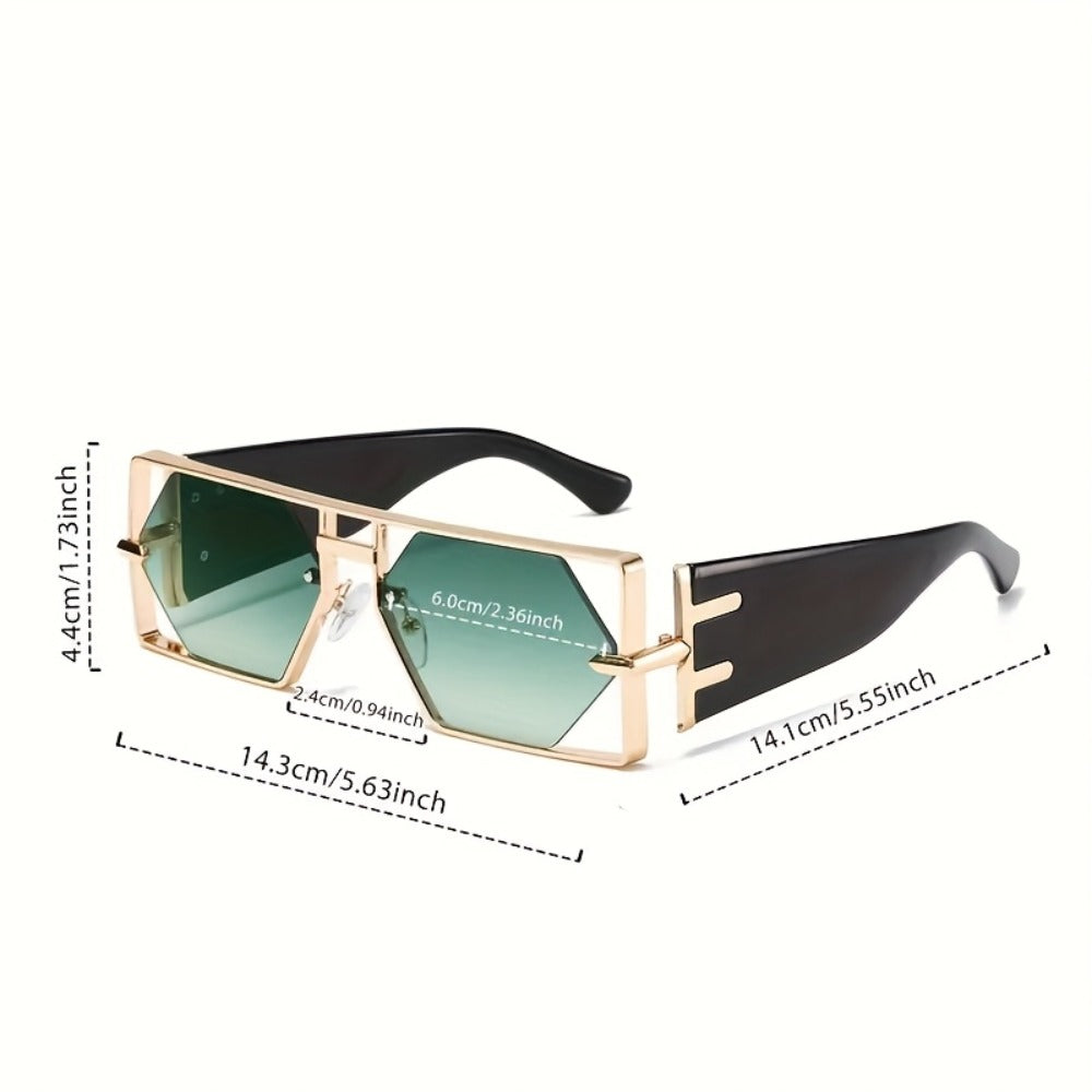 Sunglasses for Men - Oversized Square UV400 Hollow Metal Frame - PC Lens Trendy Exaggerated - product detail view 8