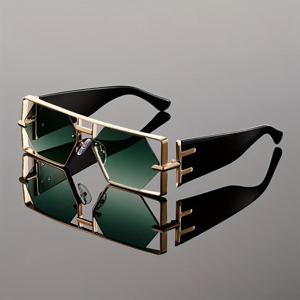 Sunglasses for Men - Oversized Square UV400 Hollow Metal Frame - PC Lens Trendy Exaggerated - product detail view 9