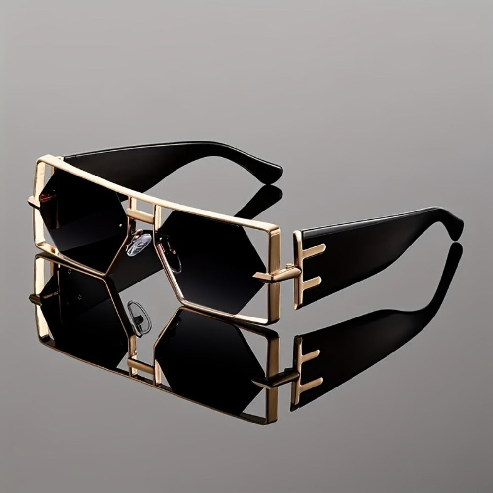 Sunglasses for Men - Oversized Square UV400 Hollow Metal Frame - PC Lens Trendy Exaggerated - product detail view 10
