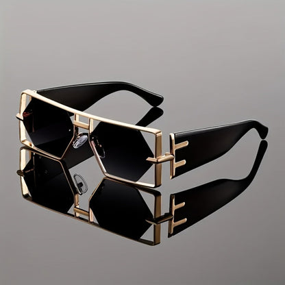 Sunglasses for Men - Oversized Square UV400 Hollow Metal Frame - PC Lens Trendy Exaggerated - product detail view 10