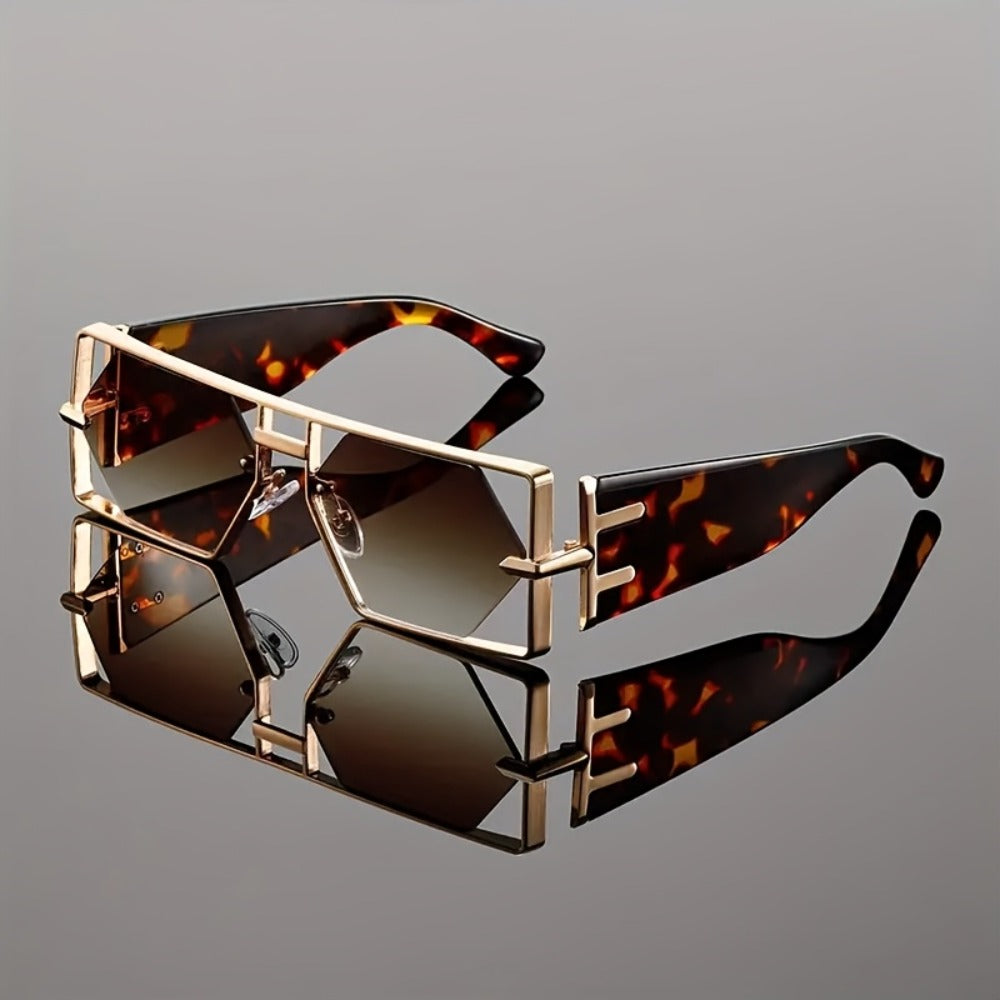 Sunglasses for Men - Oversized Square UV400 Hollow Metal Frame - PC Lens Trendy Exaggerated - product detail view 11