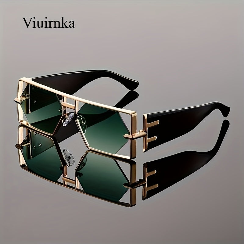 Sunglasses for Men - Oversized Square UV400 Hollow Metal Frame - PC Lens Trendy Exaggerated - product detail view 13