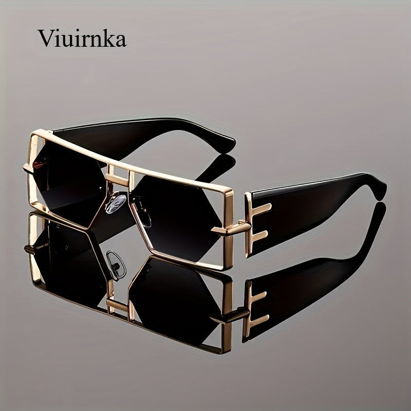 Sunglasses for Men - Oversized Square UV400 Hollow Metal Frame - PC Lens Trendy Exaggerated - product detail view 14