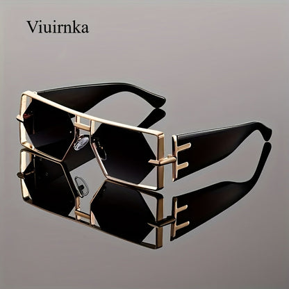 Sunglasses for Men - Oversized Square UV400 Hollow Metal Frame - PC Lens Trendy Exaggerated - product detail view 14