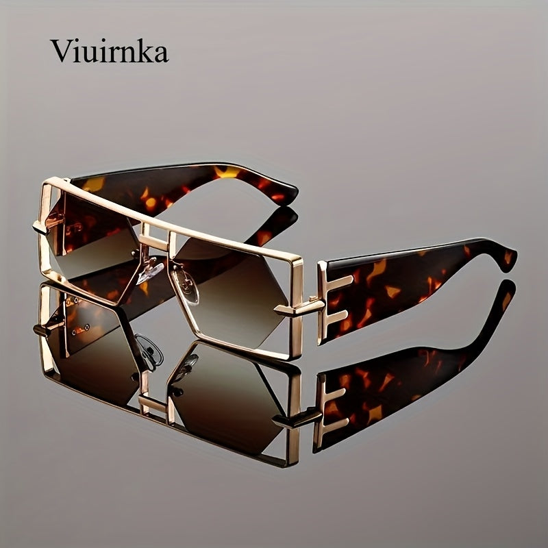Sunglasses for Men - Oversized Square UV400 Hollow Metal Frame - PC Lens Trendy Exaggerated - product detail view 15