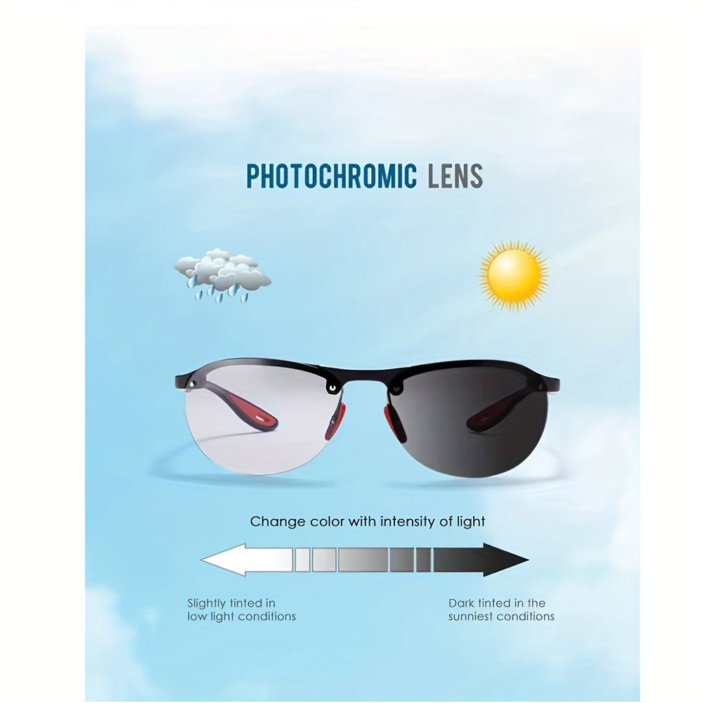 Sunglasses for Men - Photochromic Polarized Frameless Oval - TR90 Lightweight Auto-Darkening - main product view