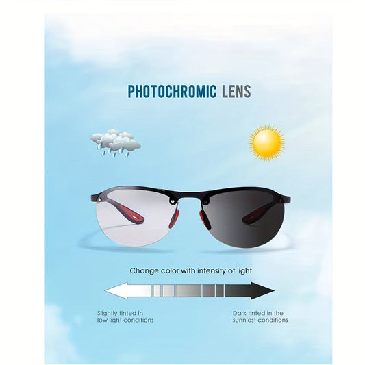 Sunglasses for Men - Photochromic Polarized Frameless Oval - TR90 Lightweight Auto-Darkening - main product view