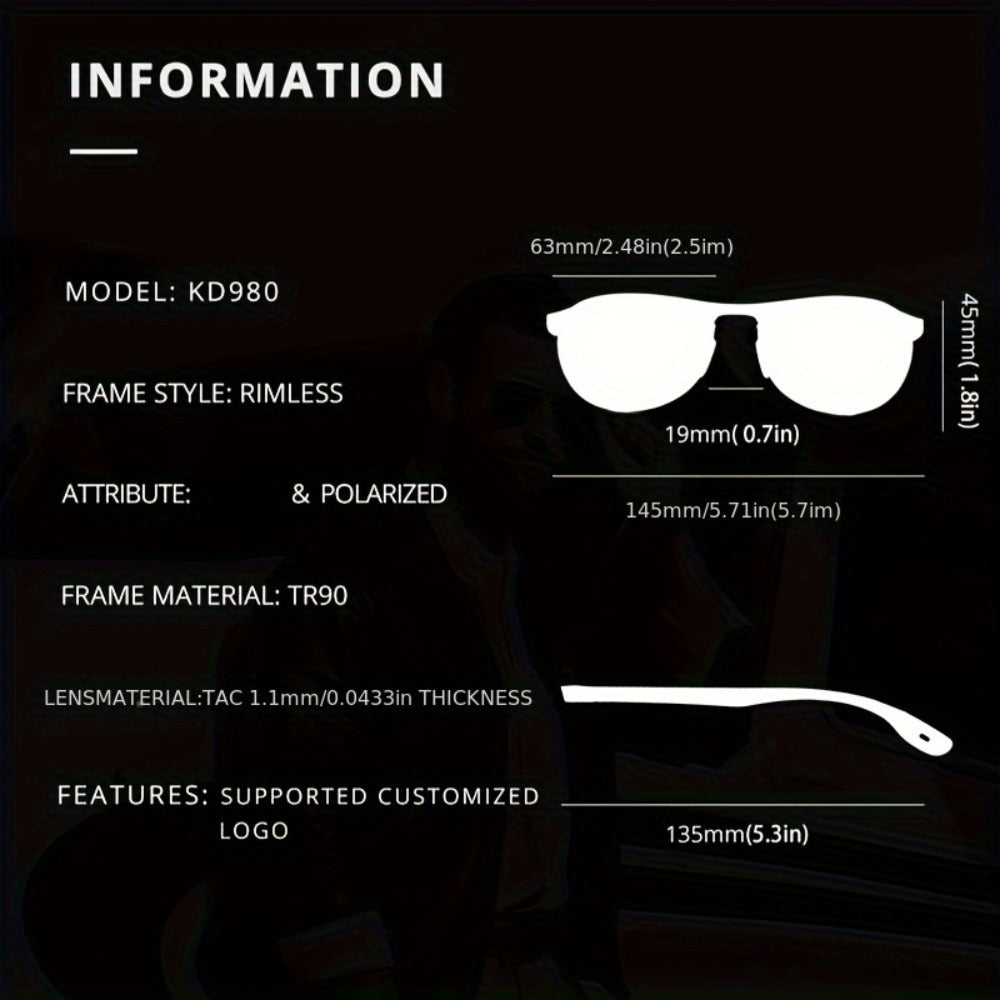 Sunglasses for Men - Photochromic Polarized Frameless Oval - TR90 Lightweight Auto-Darkening - product detail view 2
