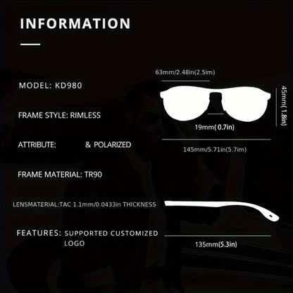 Sunglasses for Men - Photochromic Polarized Frameless Oval - TR90 Lightweight Auto-Darkening - product detail view 2