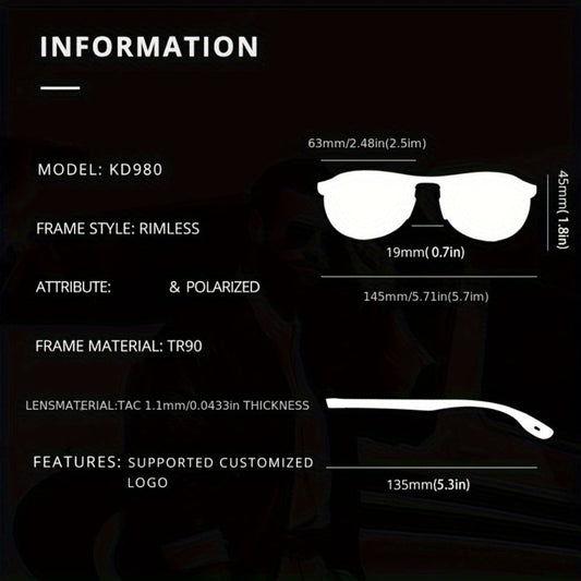Sunglasses for Men - Photochromic Polarized Frameless Oval - TR90 Lightweight Auto-Darkening - product detail view 2