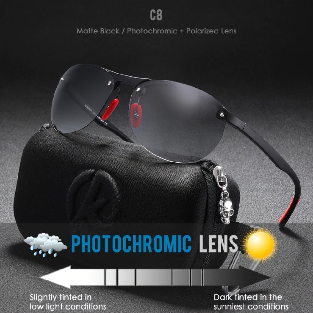 Sunglasses for Men - Photochromic Polarized Frameless Oval - TR90 Lightweight Auto-Darkening - product detail view 11