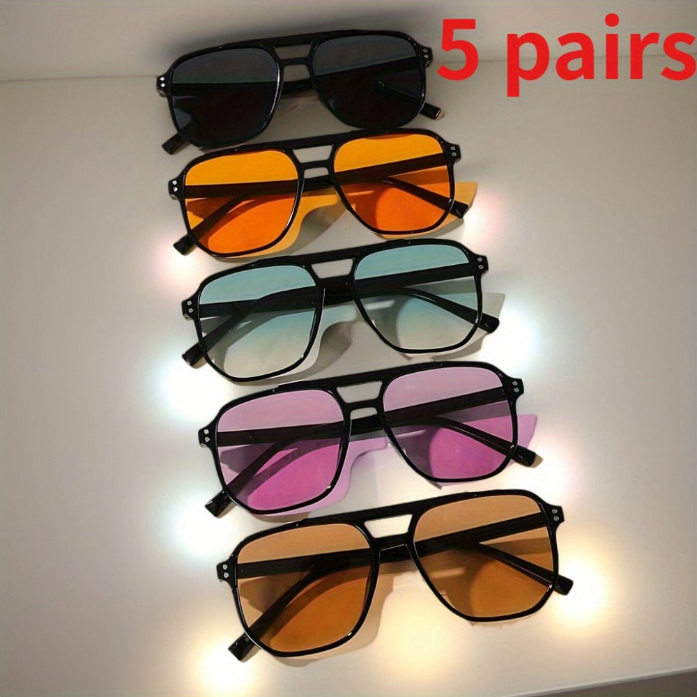 Sunglasses for Men - Pilot 5 Pack Women Large Square PC Frame Multicolor Lenses Fashion Casual - main product view