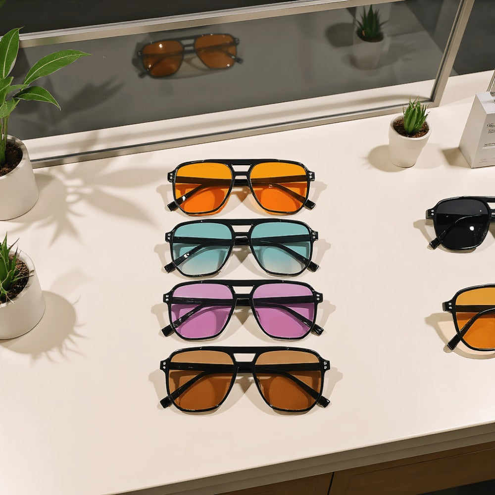 Sunglasses for Men - Pilot 5 Pack Women Large Square PC Frame Multicolor Lenses Fashion Casual - product detail view 2