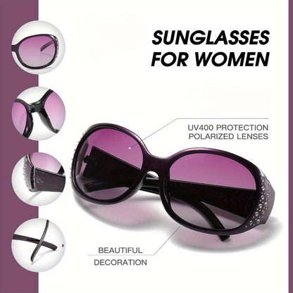 Sunglasses for Women - Polarized 2 Pairs Rhinestone Oval Frame Designer Style Trendy Shades Deep - product detail view 4